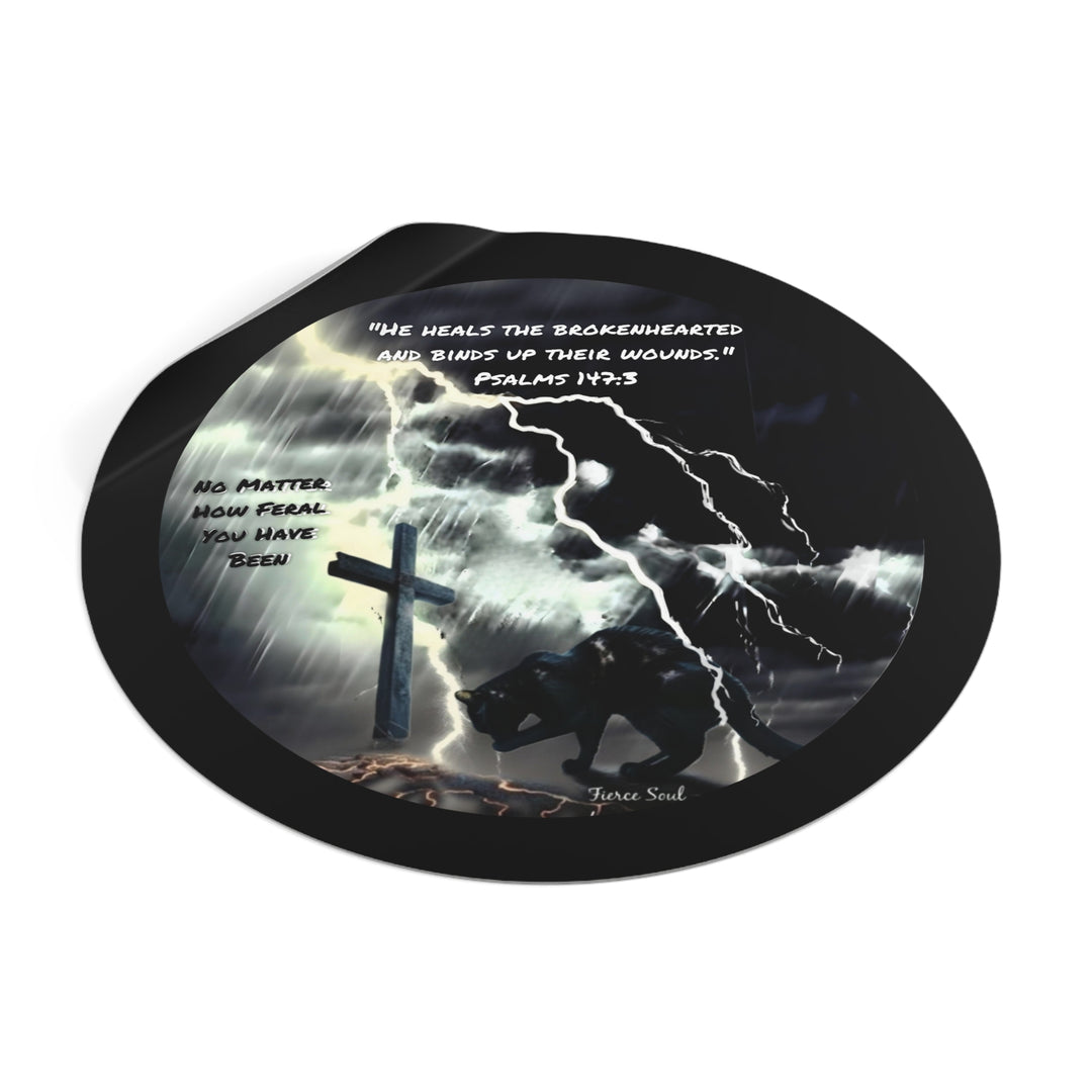 Inspirational Vinyl Stickers - Psalms 147:3 Feral Cat Design