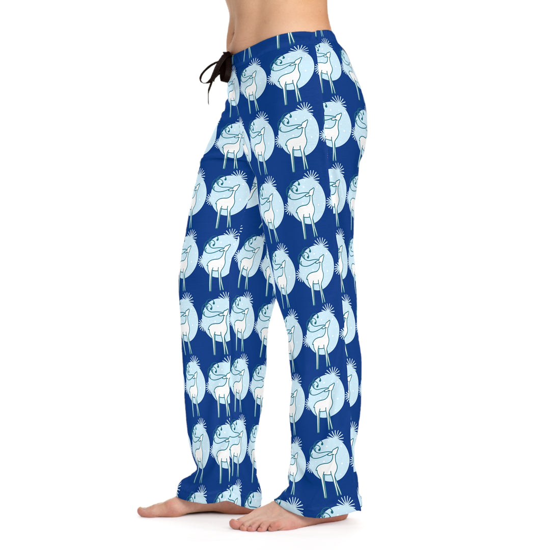 Dark Blue Women's Reindeer in the Snow Christmas Pajama Pants (AOP)