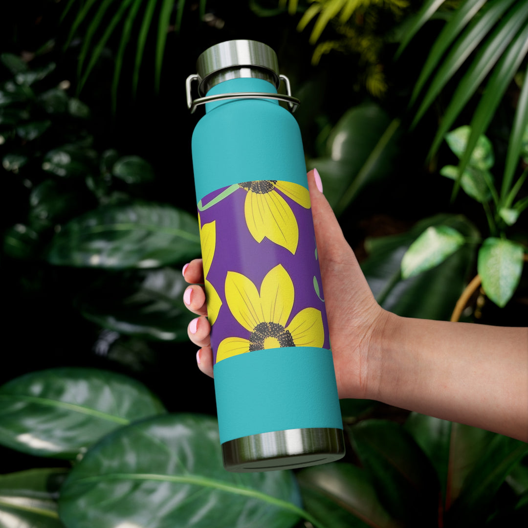 Yellow Floral on Purple, no quotes Copper Vacuum Insulated Bottle, 22oz