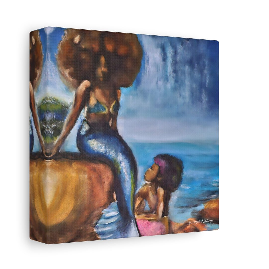 Canvas Print - The Mermaid and Child Painting by g angel Salvaje, Celebrating Motherhood and Womanhood