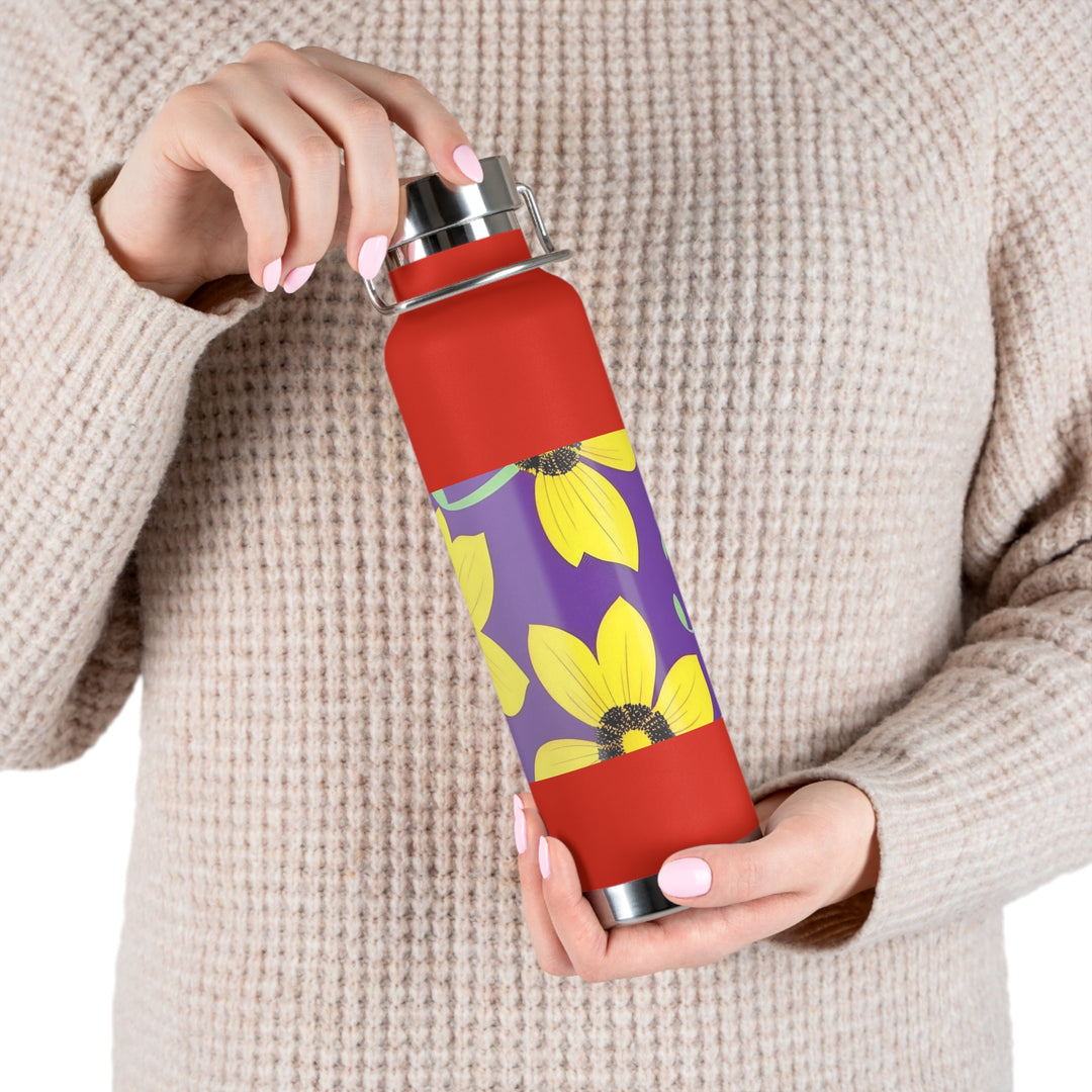 Yellow Floral on Purple, no quotes Copper Vacuum Insulated Bottle, 22oz