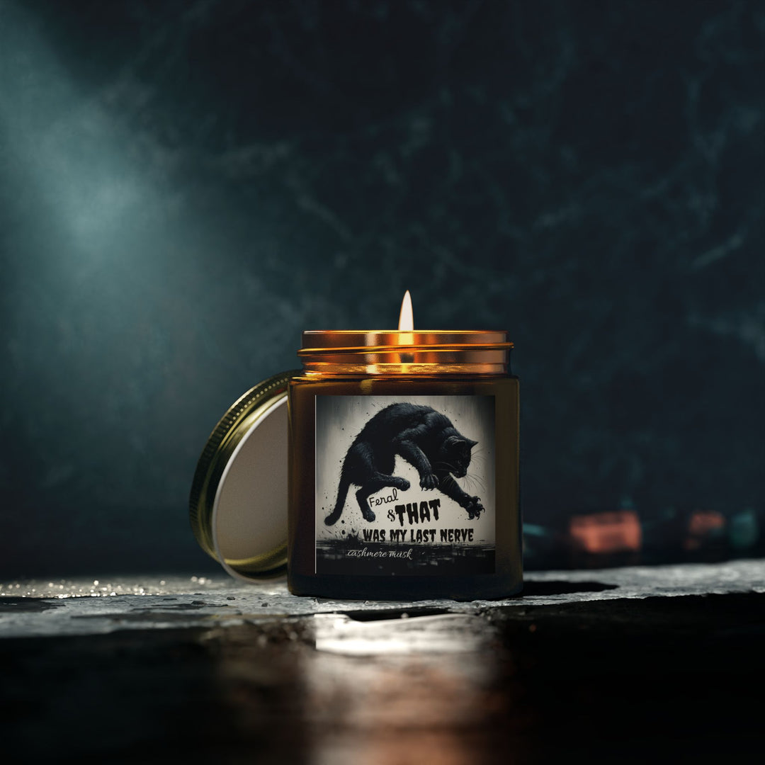 Scented Candle - Cashmere Musk Feral Cat Pouncing Design