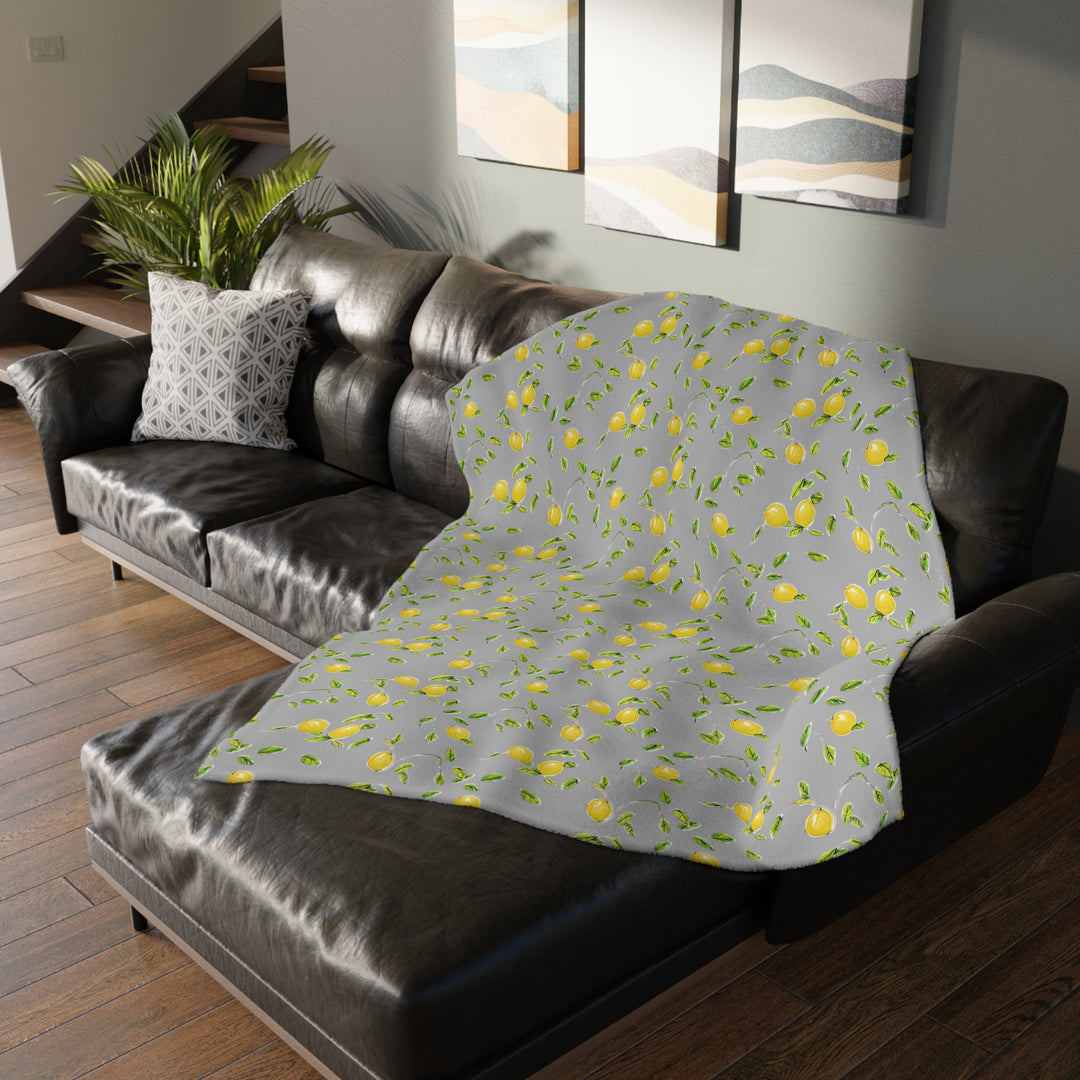 Grey Lemon Velveteen Minky Blanket (Two-sided print)