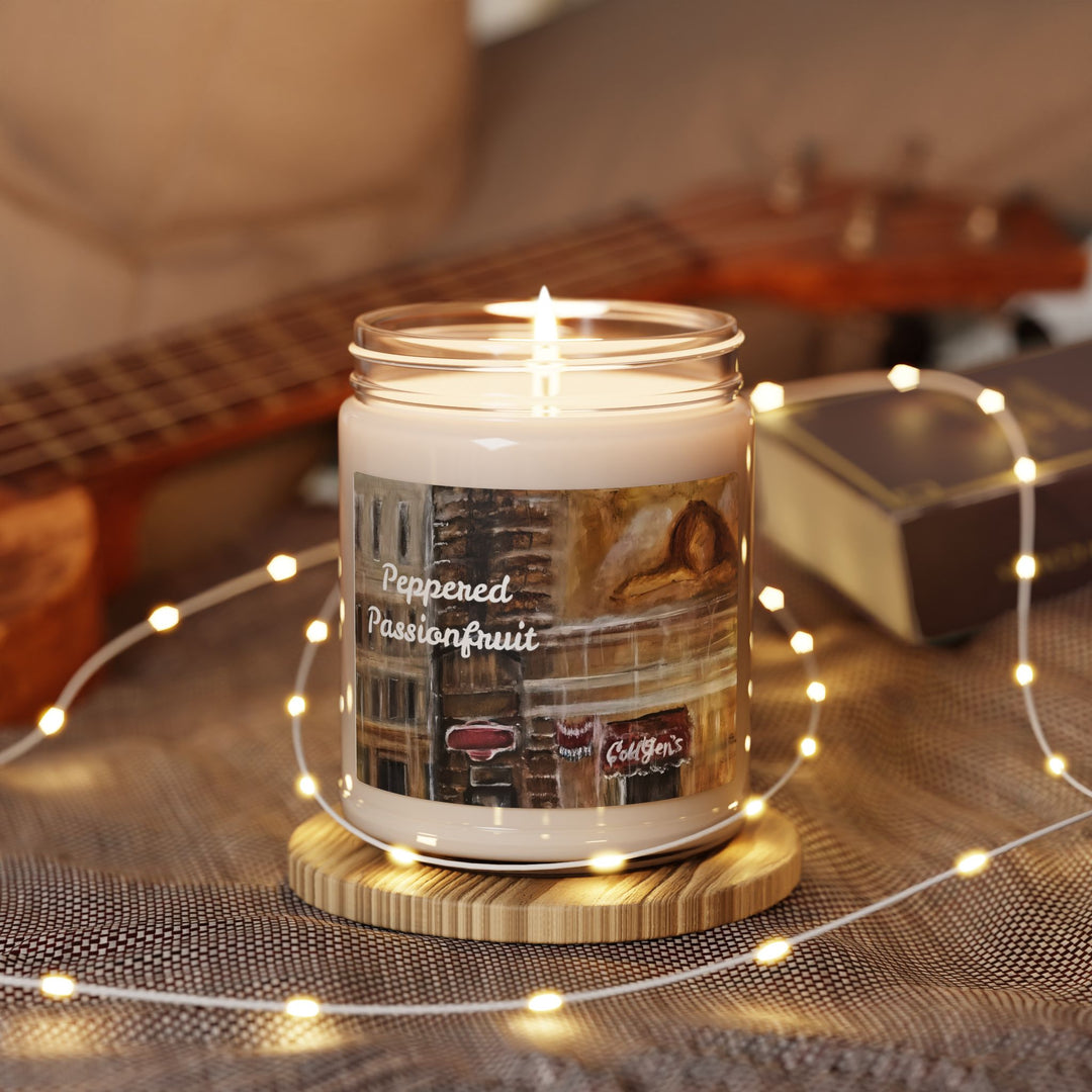 Cozy Peppered Passionfruit Scented Soy Candle,  9oz ,soy, Tears of Intercession artwork label