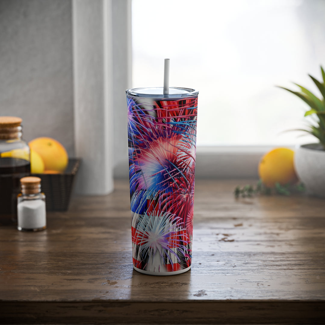 Fireworks Skinny Steel Tumbler with Straw, 20oz
