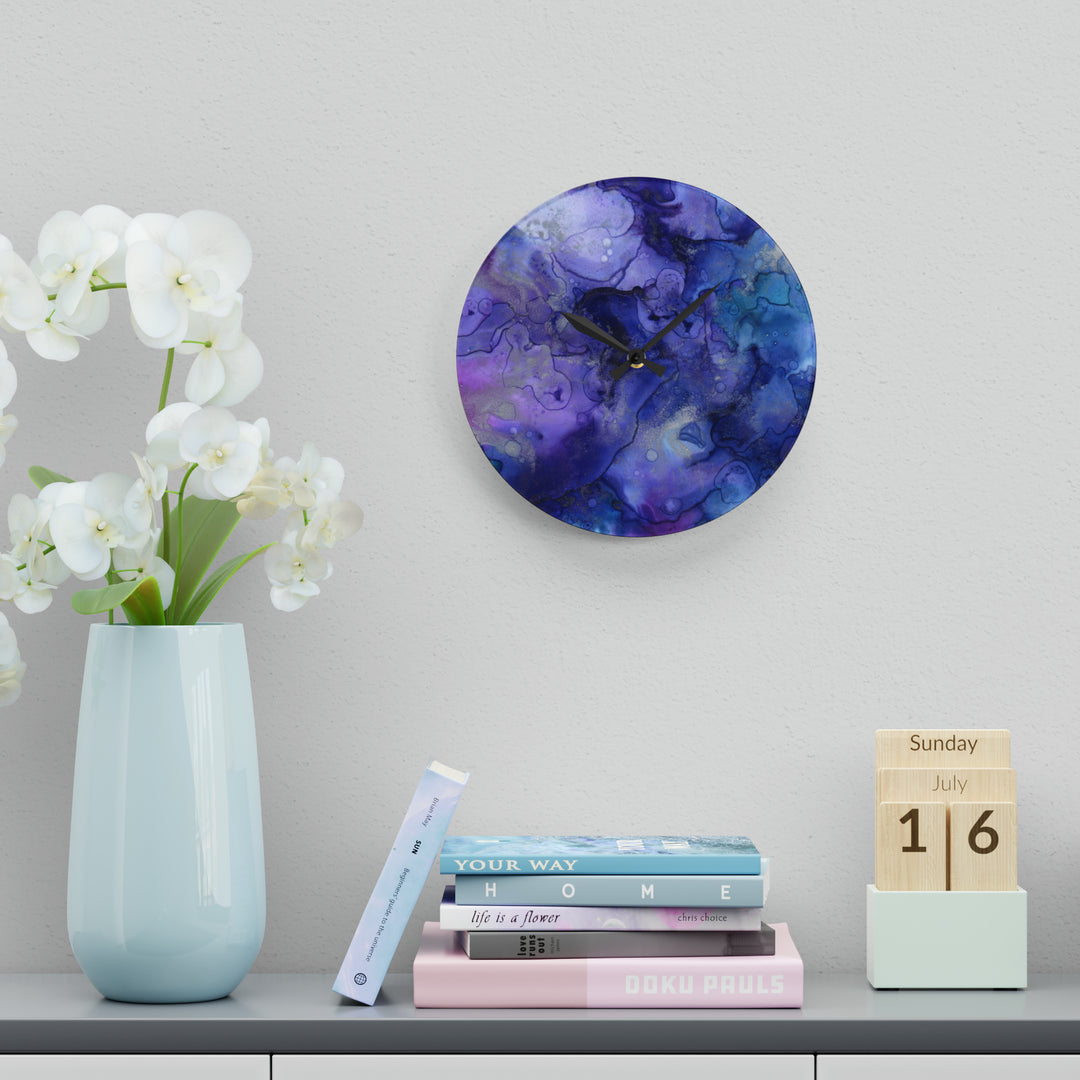 Purple Haze and Turquoise Plumes Acrylic Wall Clock
