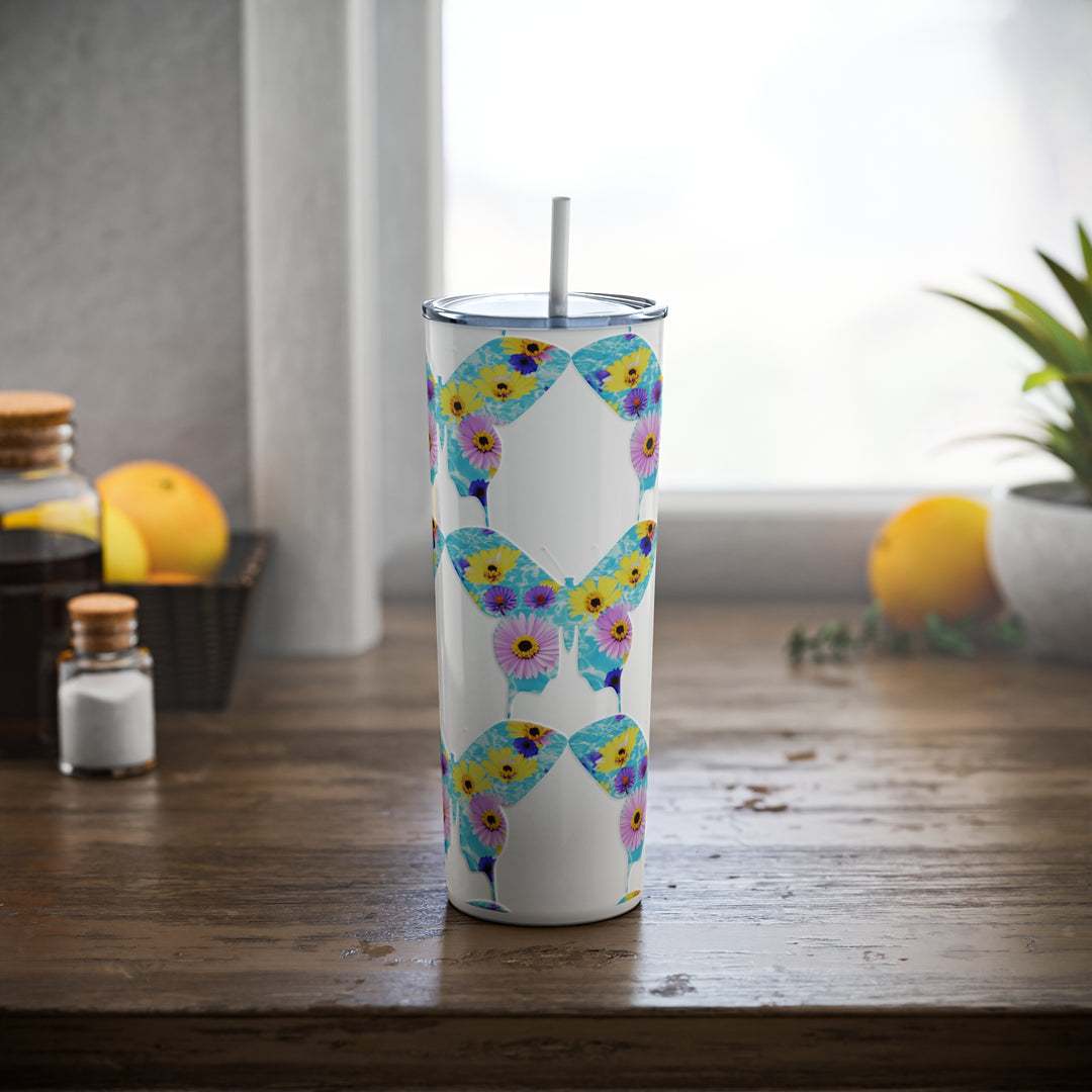 Butterflies & Flowers Skinny Steel Tumbler with Straw, 20oz