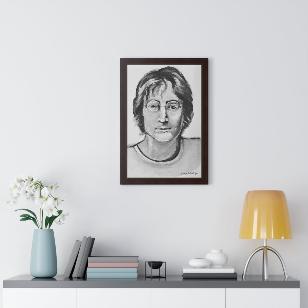 Vertical Poster - John Lennon Portrait by g angel Salvaje Black and White Rock and Roll Series