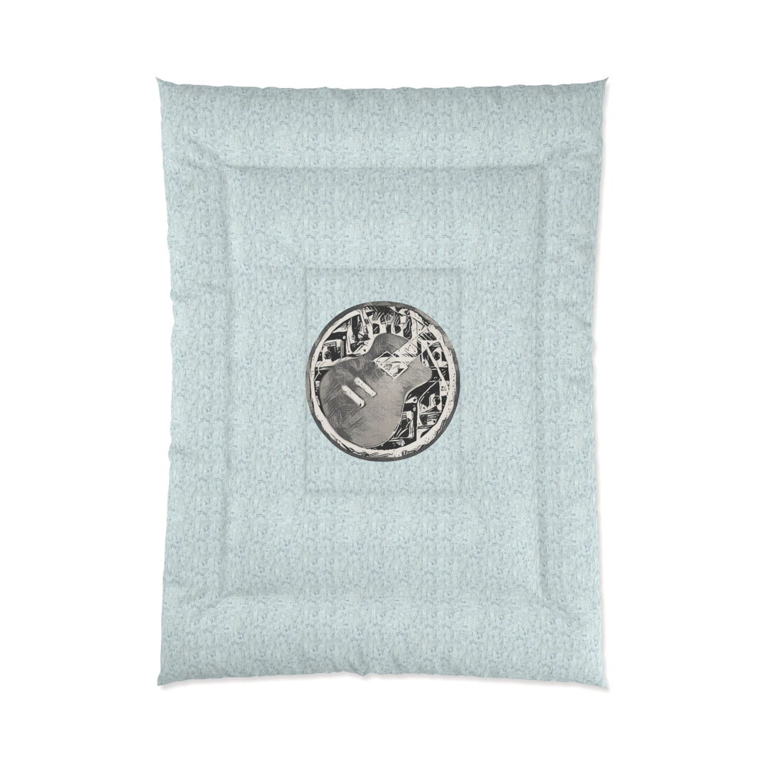 Grey Little Sketchy on Textured Blue Comforter