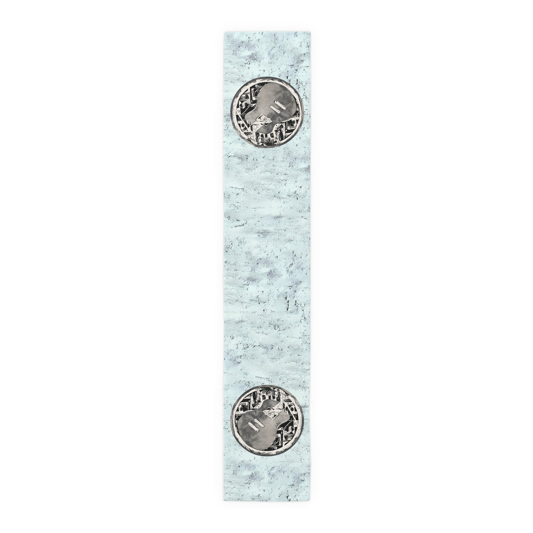 Grey Little Sketchy on Textured Blue Table Runner (Cotton, Poly)