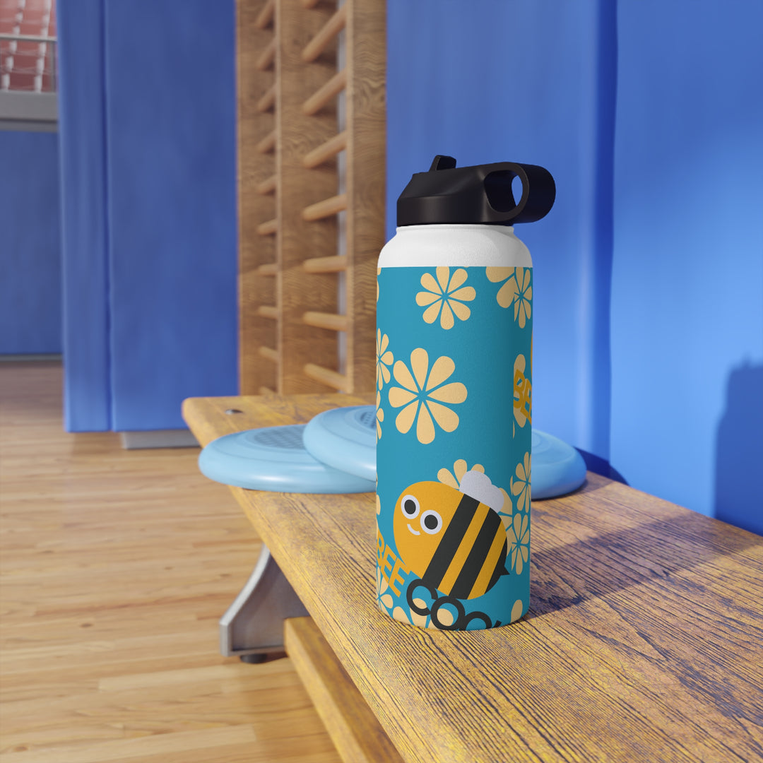 Bee Cool with Yellow Flowers Stainless Steel Water Bottle, Standard Lid