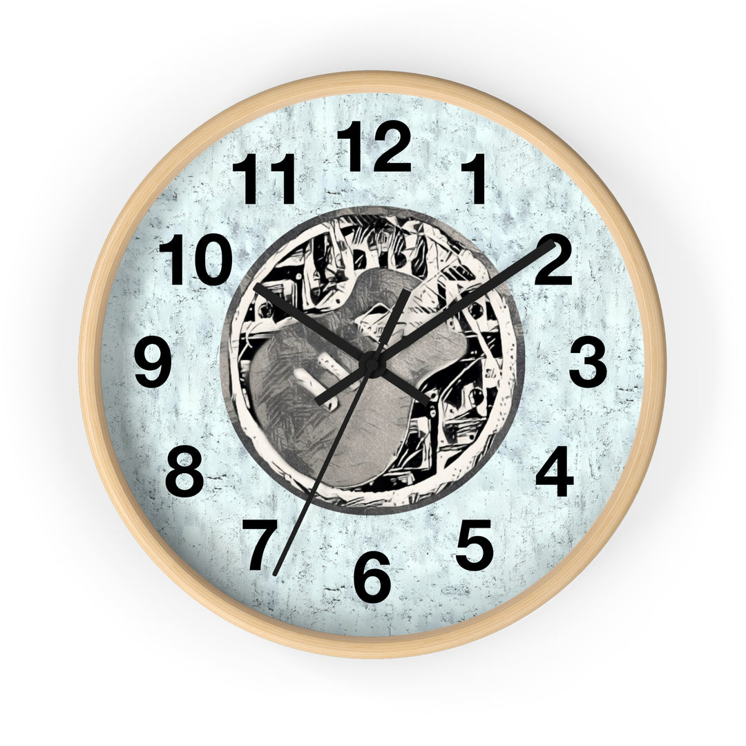 Grey Little Sketchy Guitar onTextured Blue Wall Clock