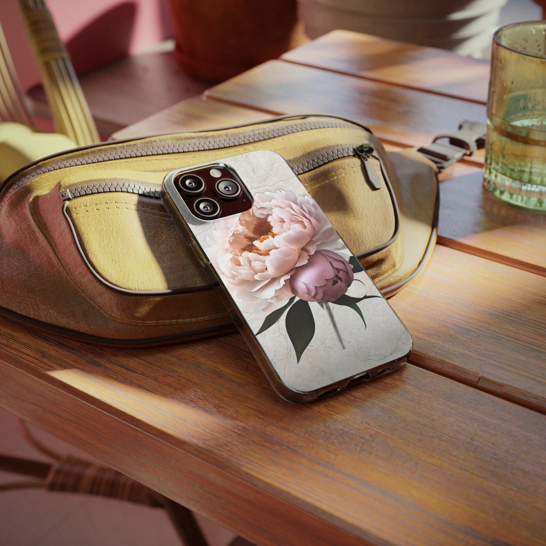 Peony on Marble  Soft Phone Cases