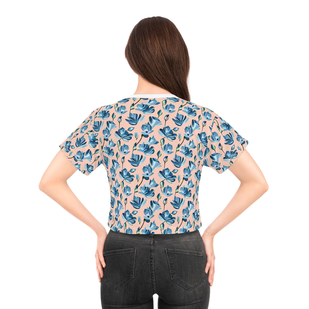 Blue Rose Buds, Women's Crop Tee (AOP)
