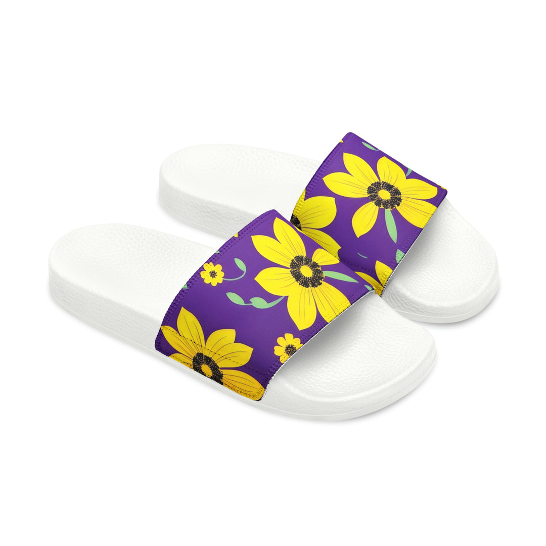 Yellow Floral on Purple Youth PU Slide Sandals