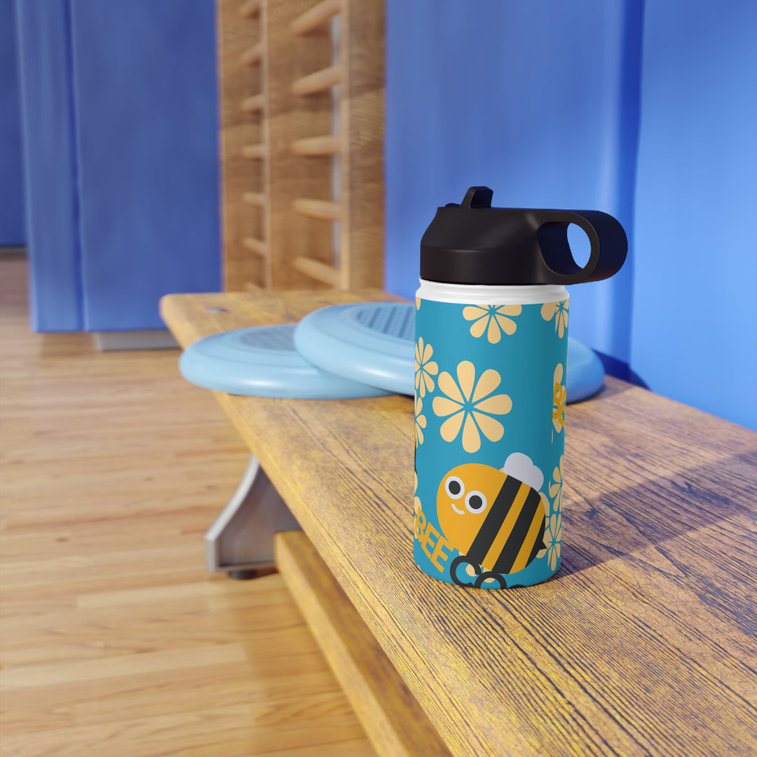 Bee Cool with Yellow Flowers Stainless Steel Water Bottle, Standard Lid