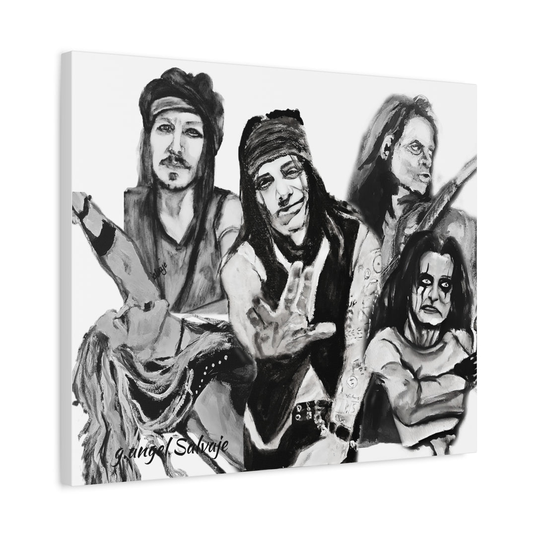 Canvas Wall Art - Alice Cooper and Guitarists Black and White Rock and Roll Series Painting