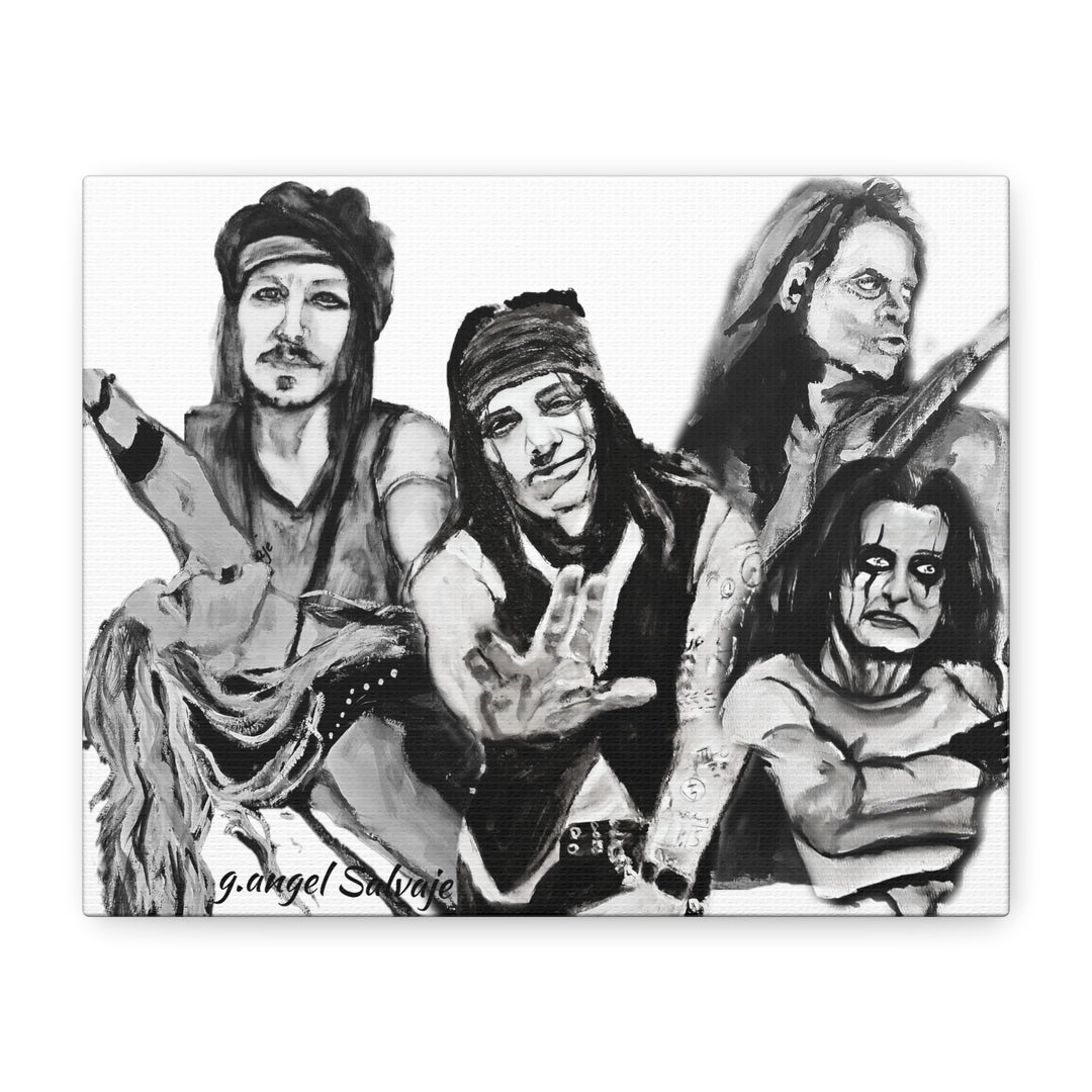 Canvas Wall Art - Alice Cooper and Guitarists Black and White Rock and Roll Series Painting