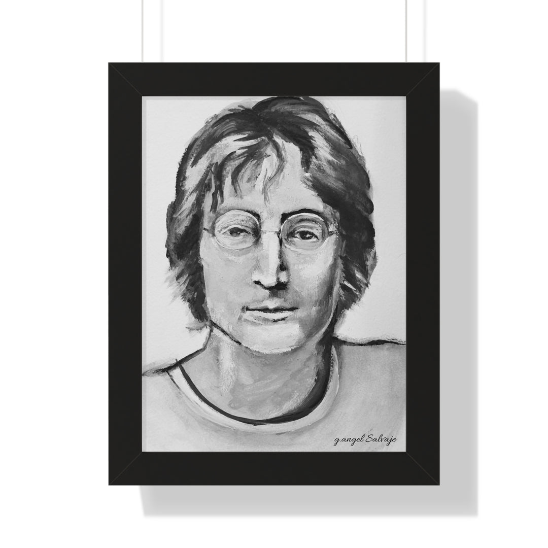Vertical Poster - John Lennon Portrait by g angel Salvaje Black and White Rock and Roll Series