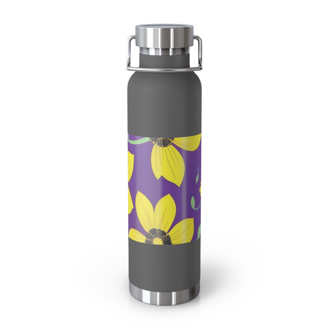 Yellow Floral on Purple, no quotes Copper Vacuum Insulated Bottle, 22oz