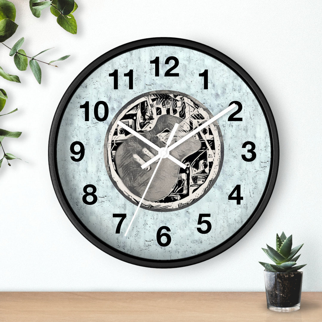Grey Little Sketchy Guitar onTextured Blue Wall Clock