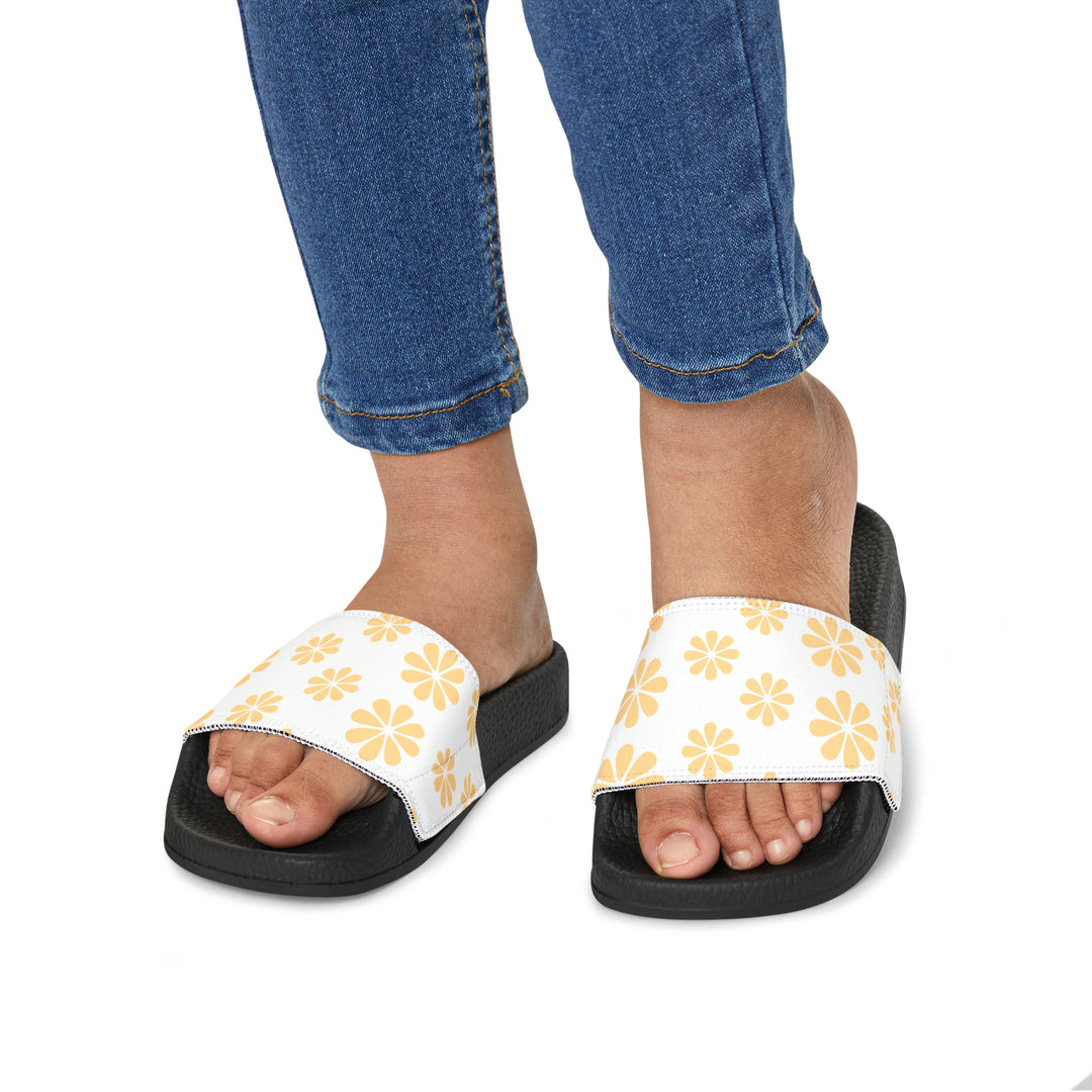 Yellow Flowers Youth PU Slide Sandals