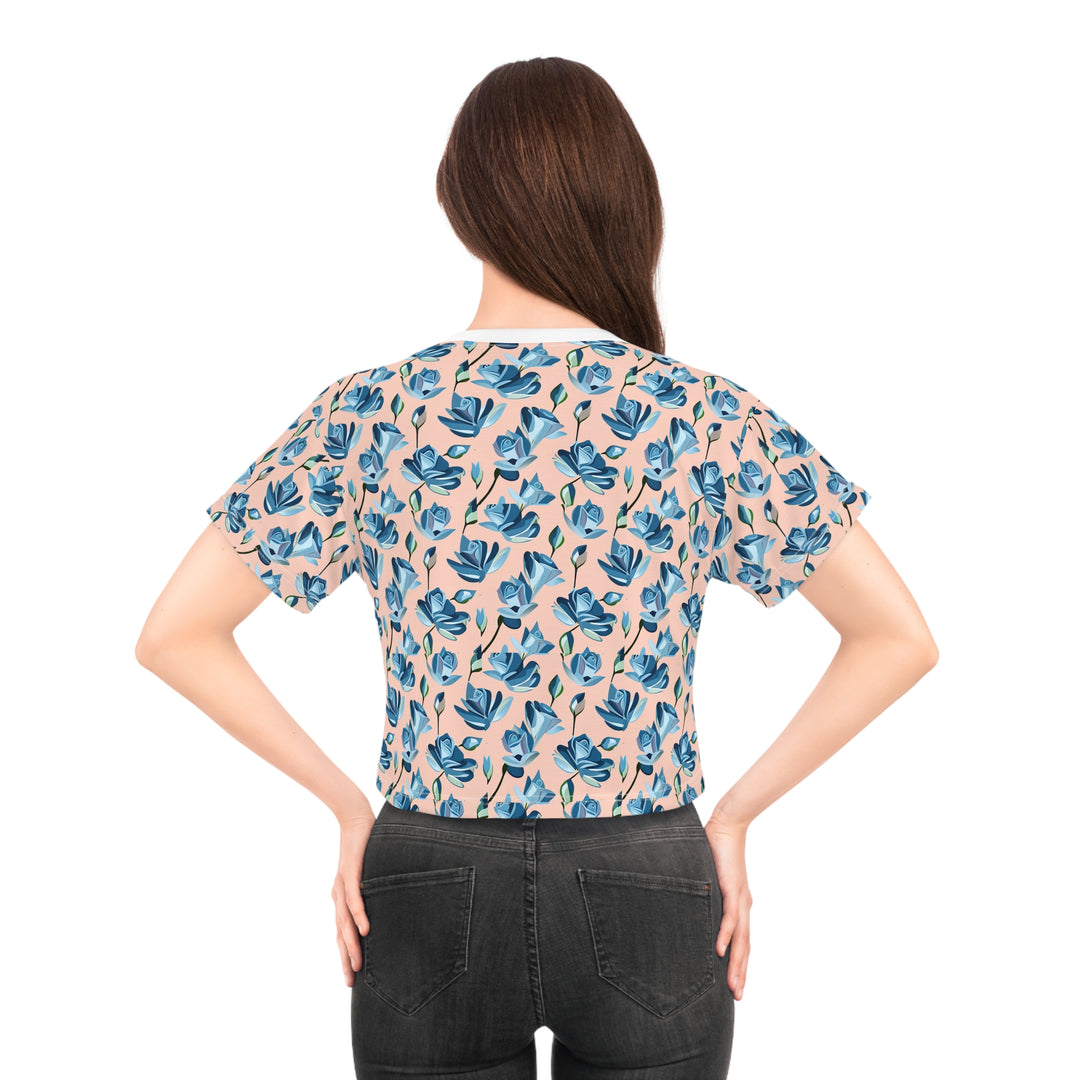 Blue Rose Buds, Women's Crop Tee (AOP)