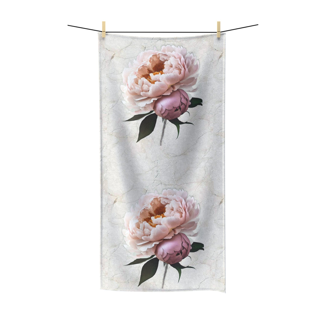Peach Peony on Marbled Cream Polycotton Towel