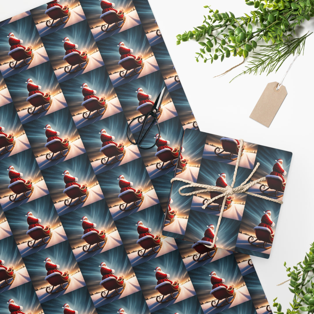 Retro Santa in His Sleigh Gift Wrapping Paper