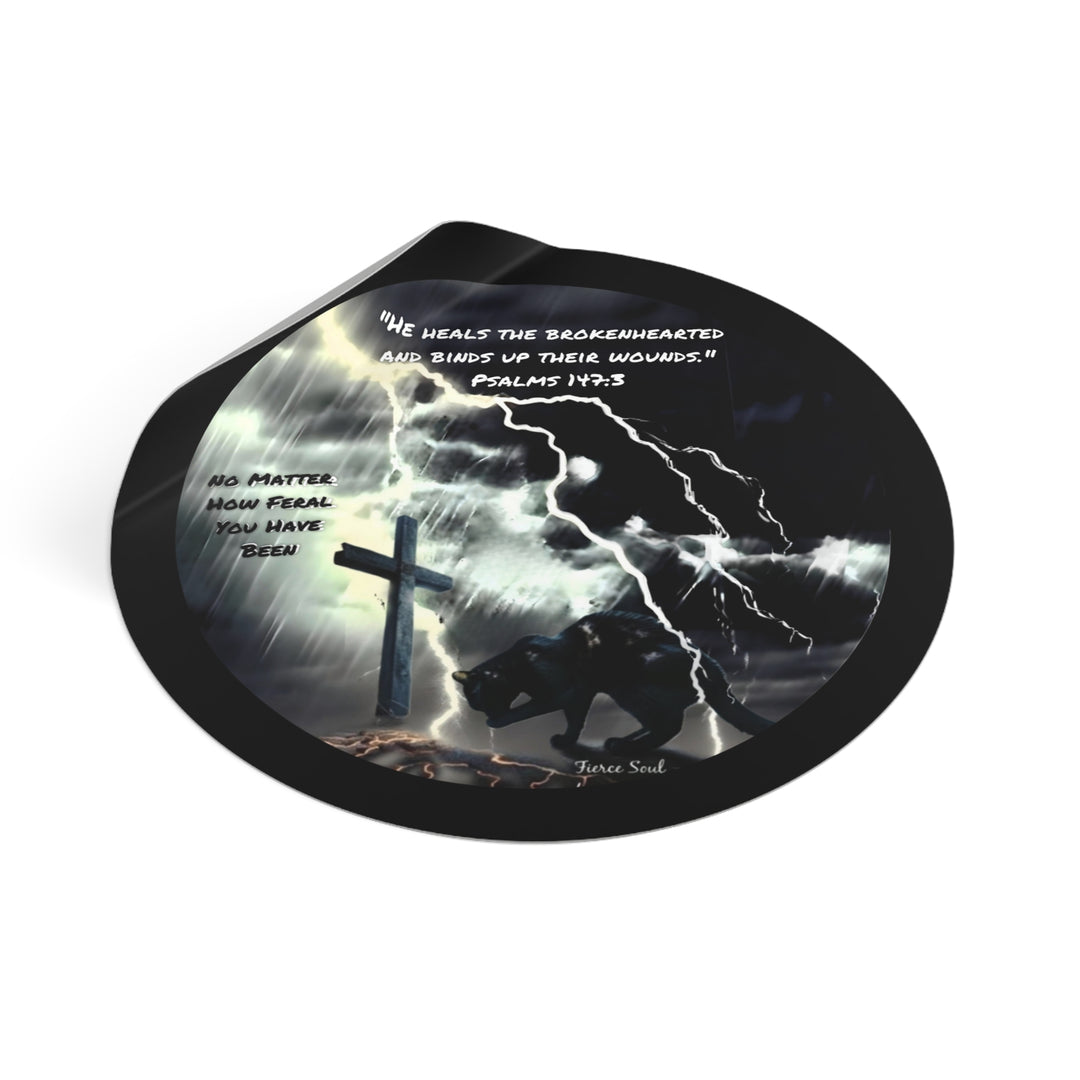 Inspirational Vinyl Stickers - Psalms 147:3 Feral Cat Design