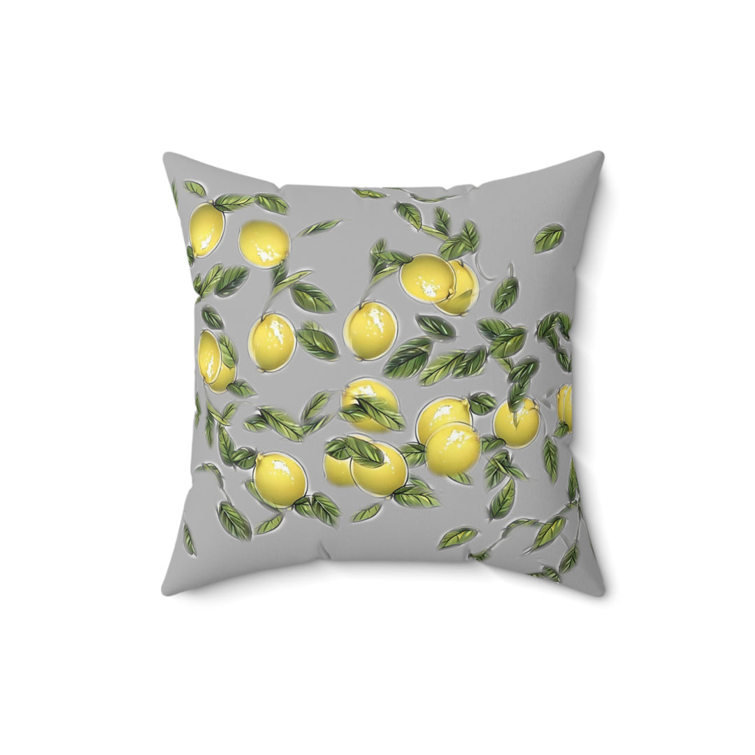 Grey  Bunches of Lemons Faux Suede Square Pillow