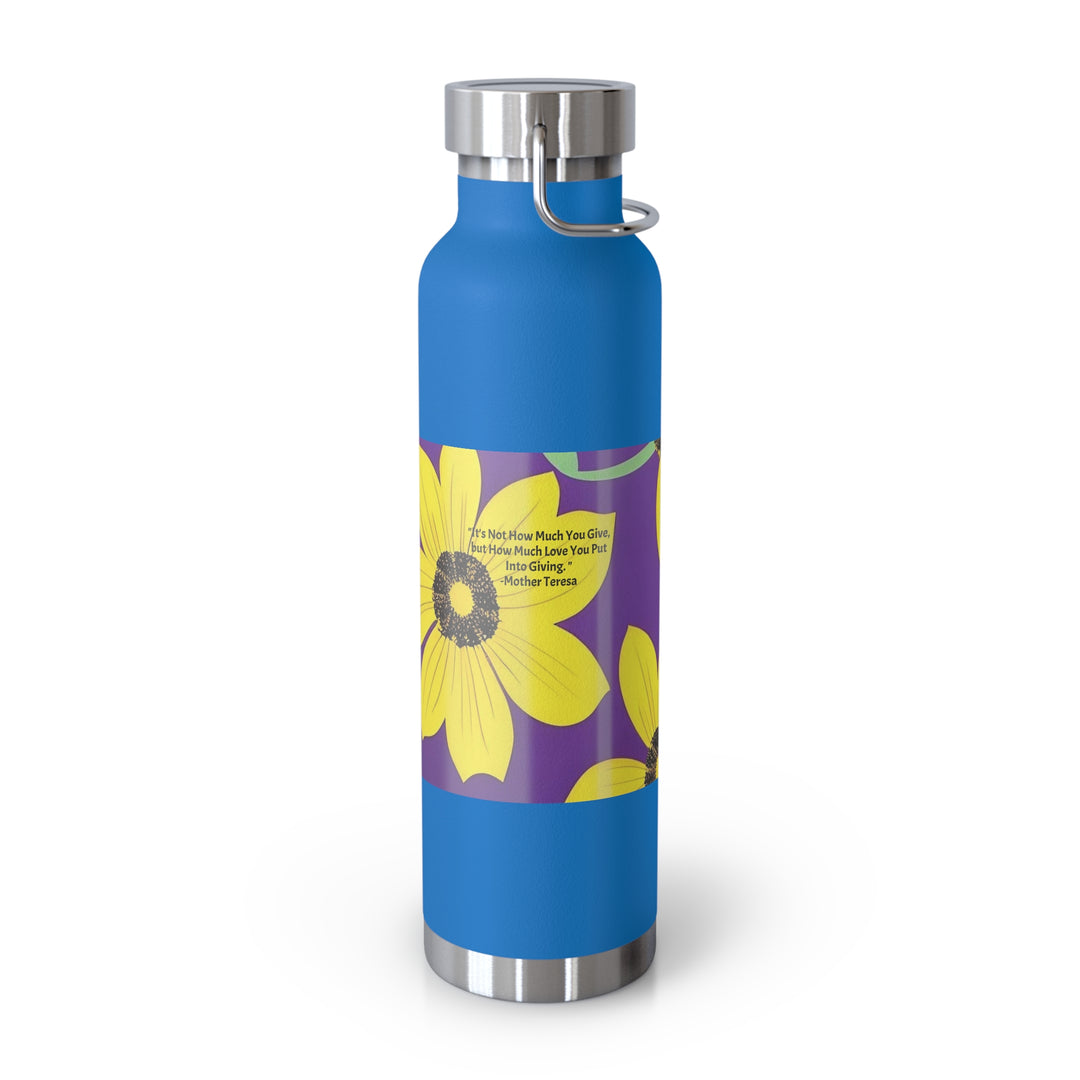 Yellow Floral Inspirational Quotes Copper Vacuum Insulated Bottle, 22oz
