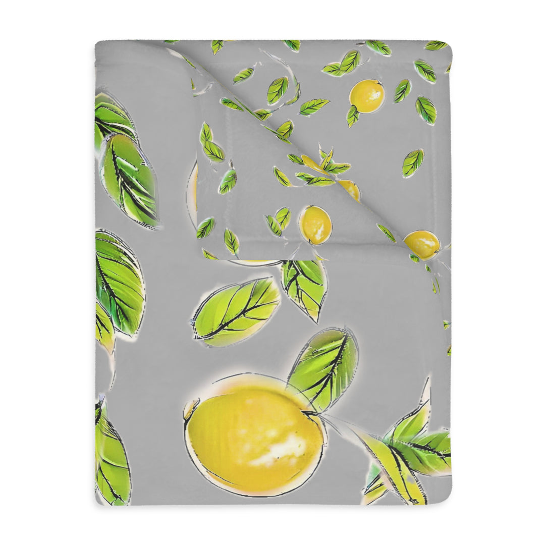 Grey Lemon Velveteen Minky Blanket (Two-sided print)