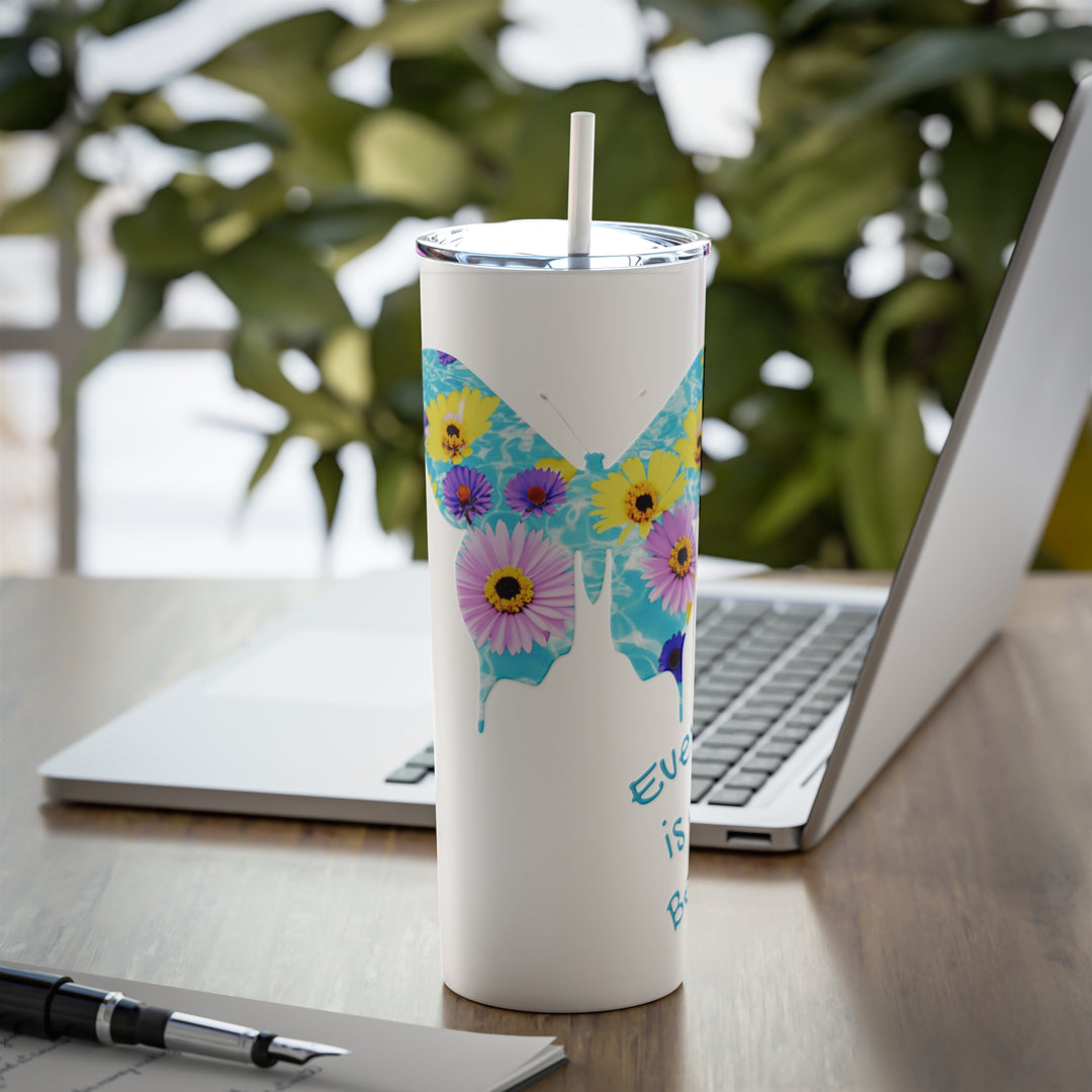 Single Butterfly New Start Skinny Steel Tumbler with Straw, 20oz