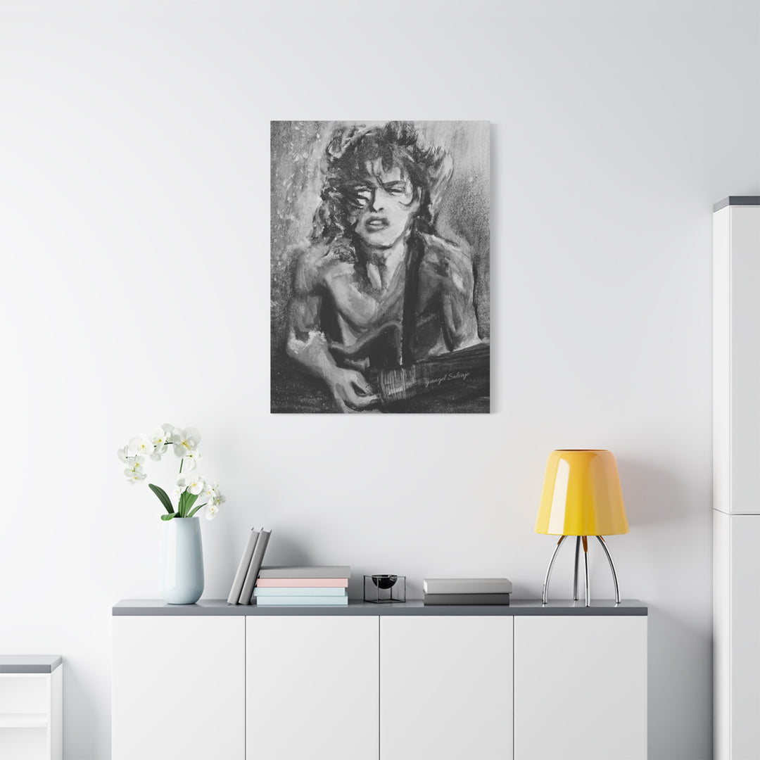 Angus Young, B&W  Rock and Roll Series Matte Canvas, Stretched, 1.25"