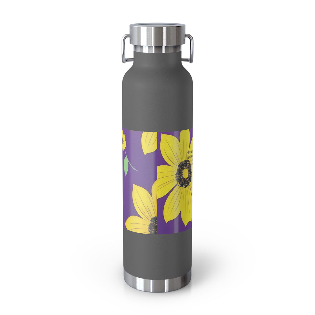 Yellow Floral Inspirational Quotes Copper Vacuum Insulated Bottle, 22oz