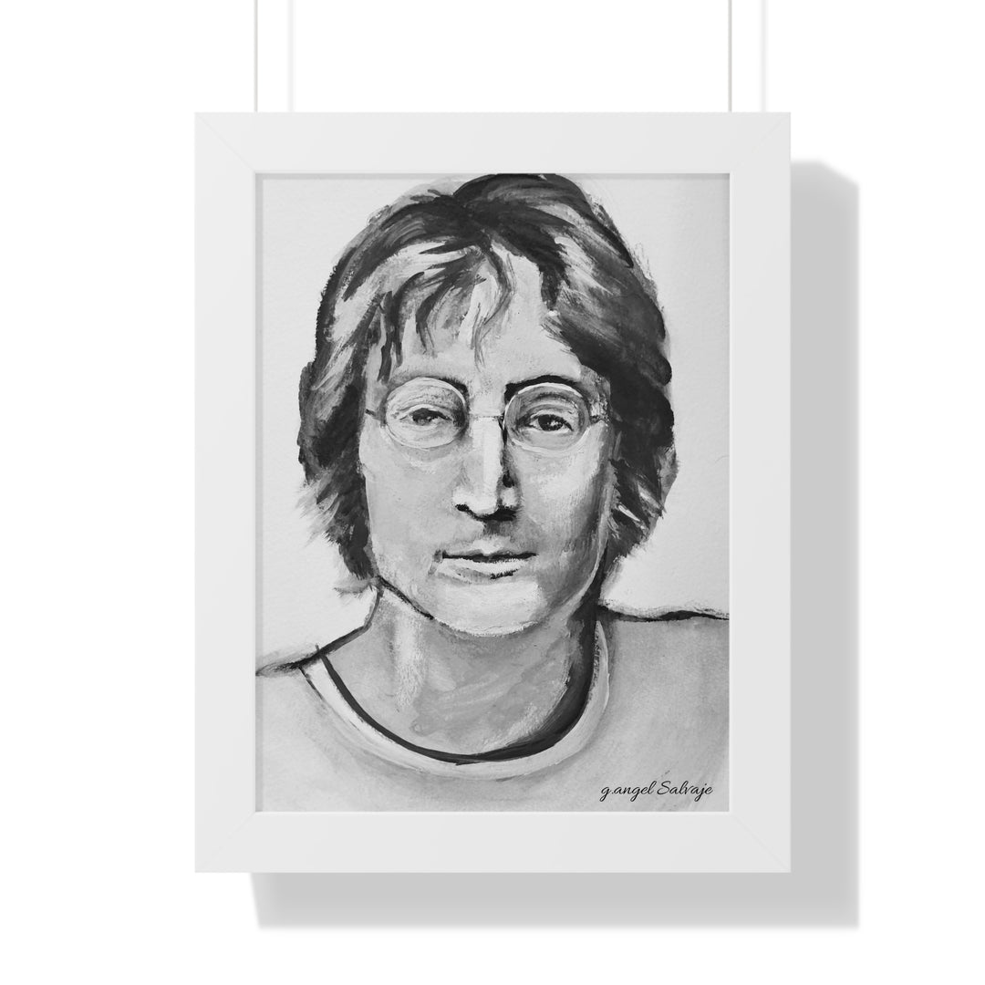 Vertical Poster - John Lennon Portrait by g angel Salvaje Black and White Rock and Roll Series
