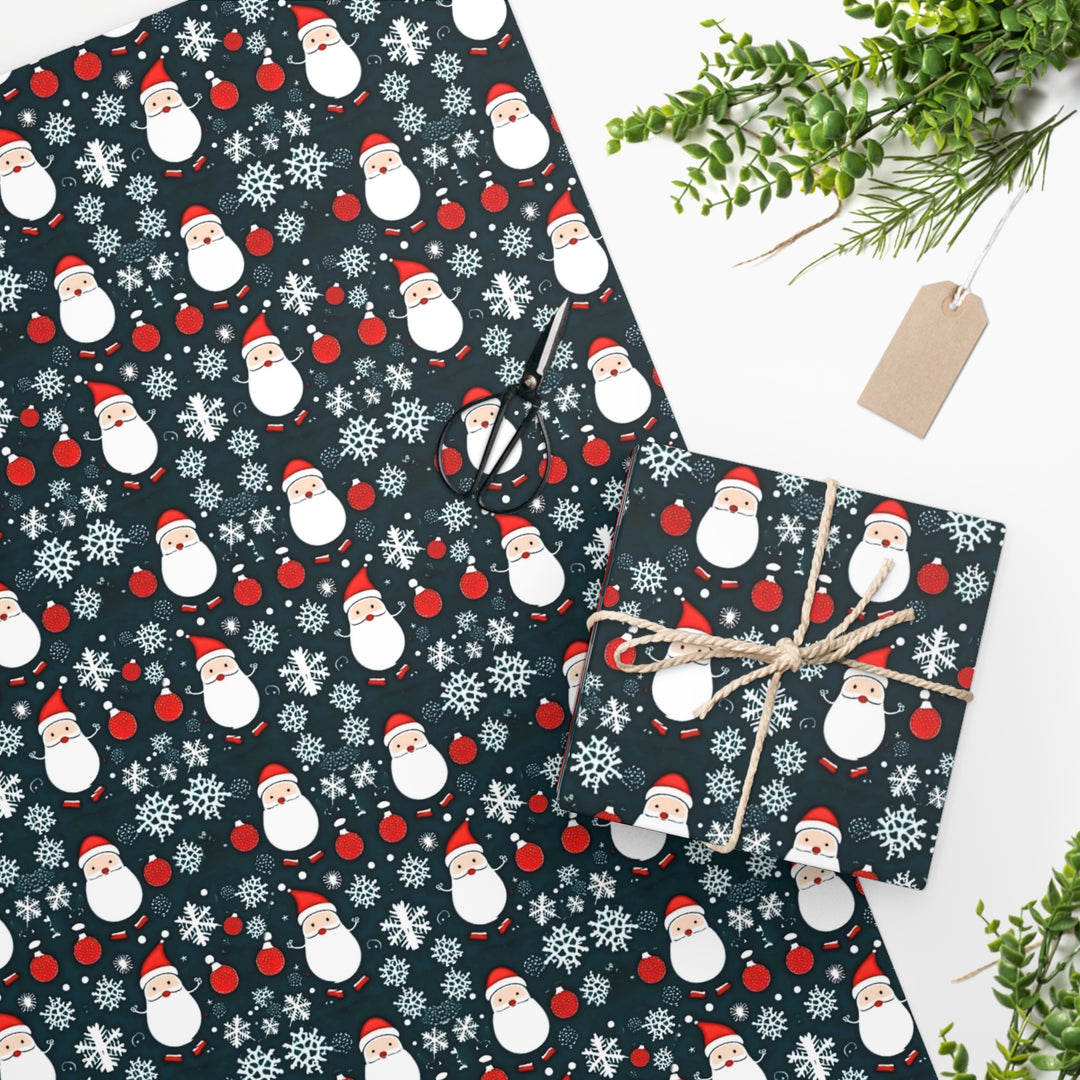 Retro Santa & Snowflake Christmas Tree Gift Wrapping Paper
