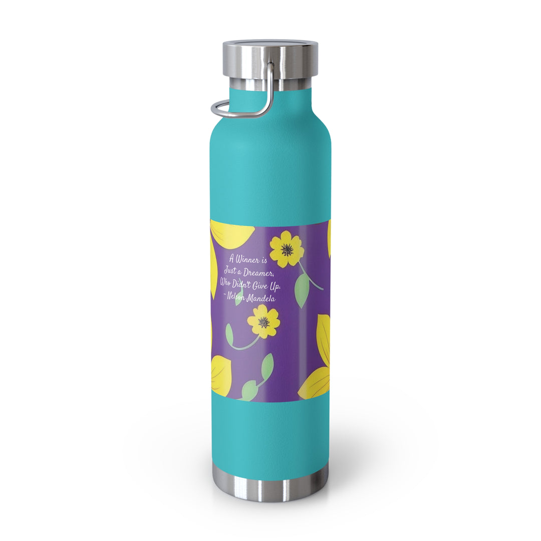Yellow Floral Inspirational Quotes Copper Vacuum Insulated Bottle, 22oz