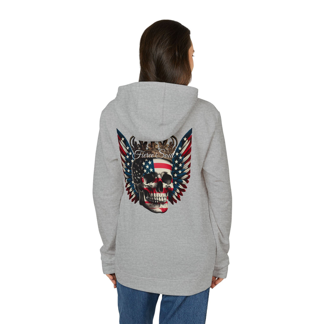 Fleece Hoodie - Fierce Soul Winged Stars and Stripes Skull