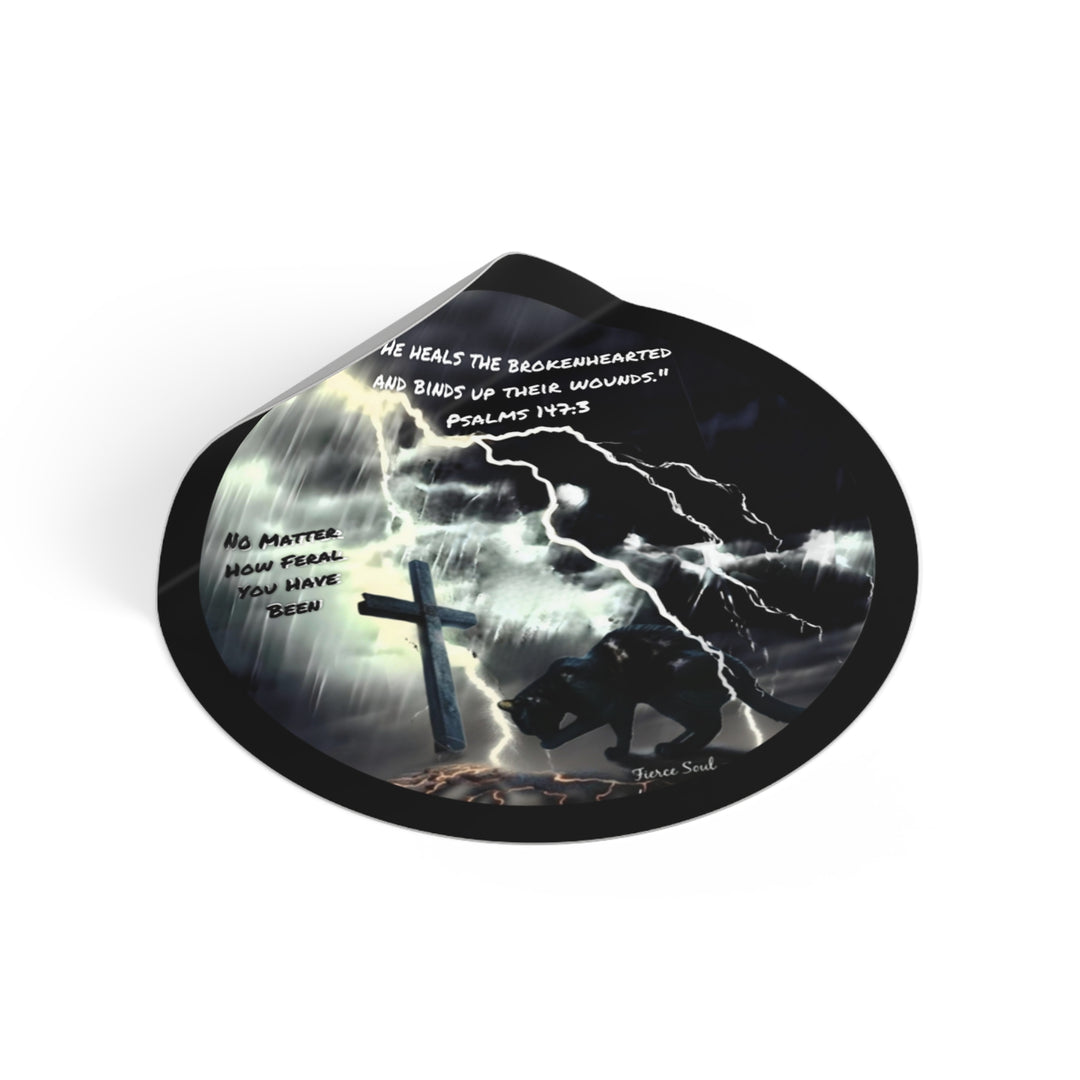 Inspirational Vinyl Stickers - Psalms 147:3 Feral Cat Design