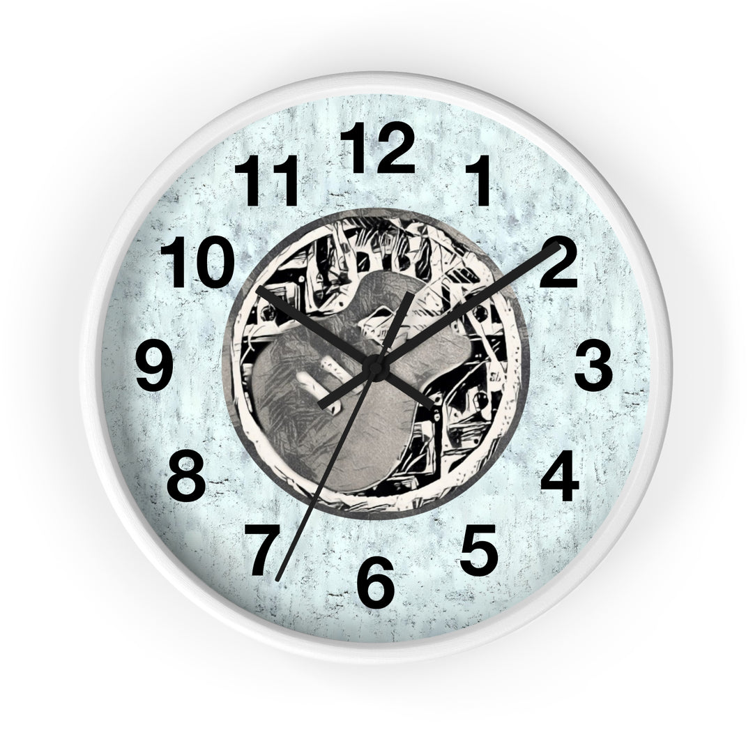 Grey Little Sketchy Guitar onTextured Blue Wall Clock