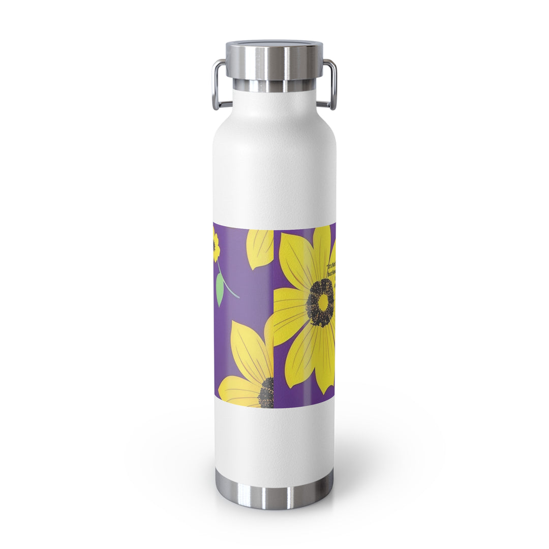 Yellow Floral Inspirational Quotes Copper Vacuum Insulated Bottle, 22oz