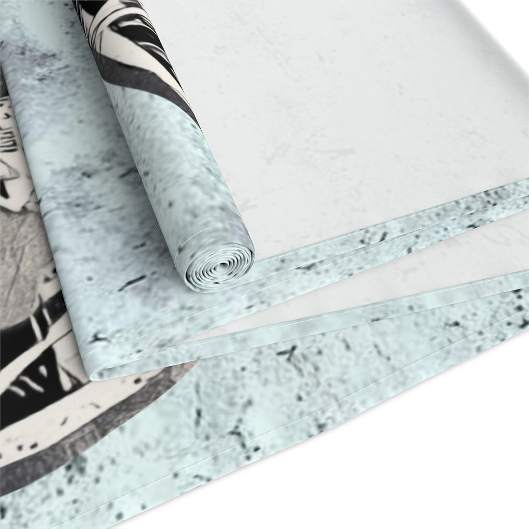 Grey Little Sketchy on Textured Blue Table Runner (Cotton, Poly)