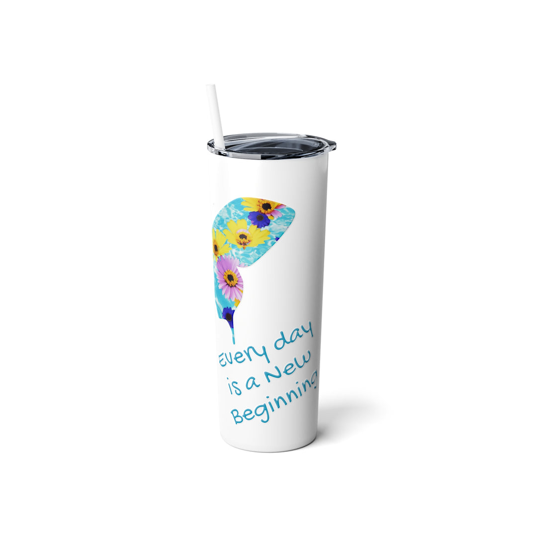 Single Butterfly New Start Skinny Steel Tumbler with Straw, 20oz