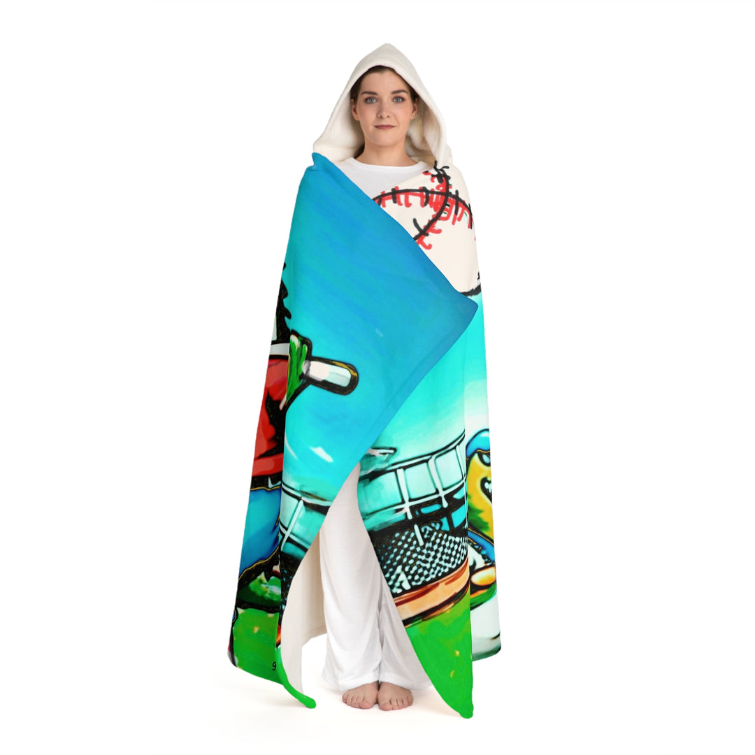 Dinosaur knocking it outta d'park,Hooded Sherpa Fleece Blanket