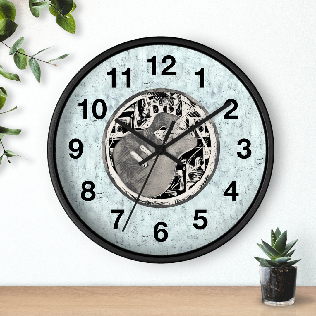 Grey Little Sketchy Guitar onTextured Blue Wall Clock
