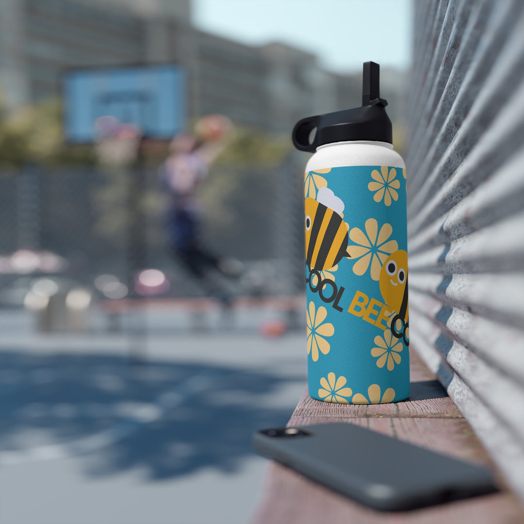 Bee Cool with Yellow Flowers Stainless Steel Water Bottle, Standard Lid