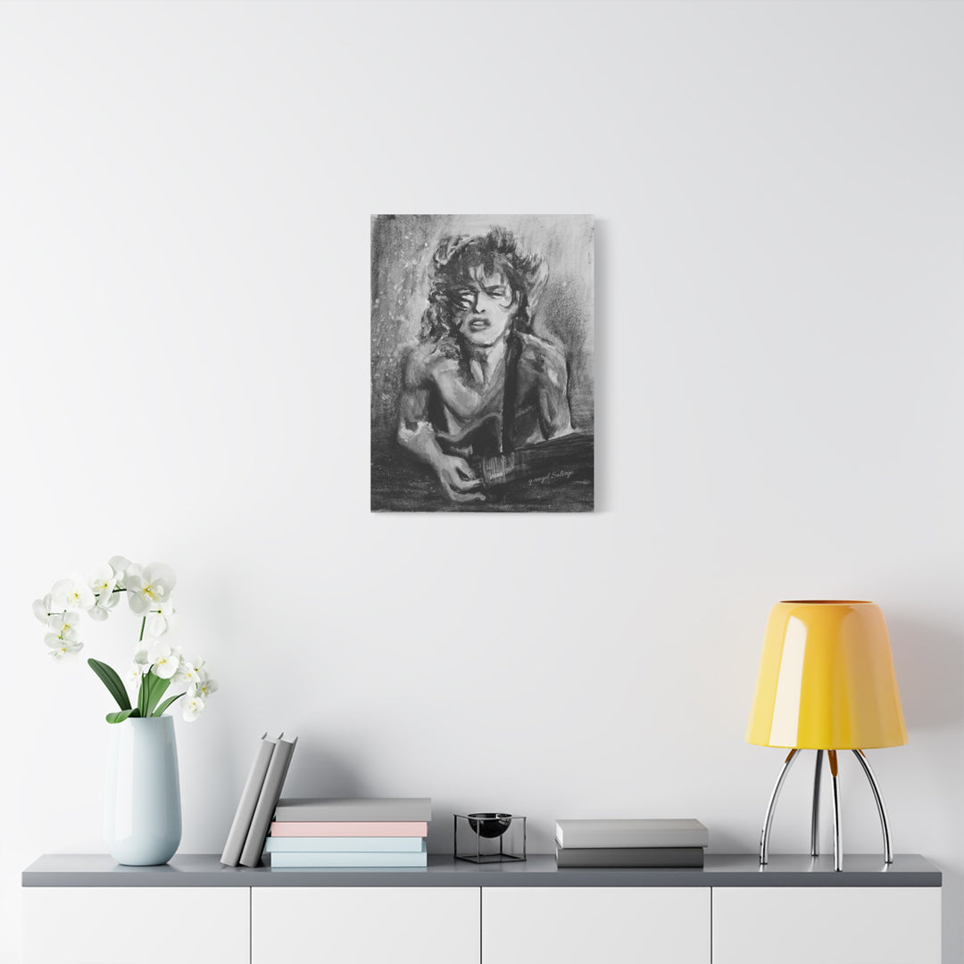 Angus Young, B&W  Rock and Roll Series Matte Canvas, Stretched, 1.25"