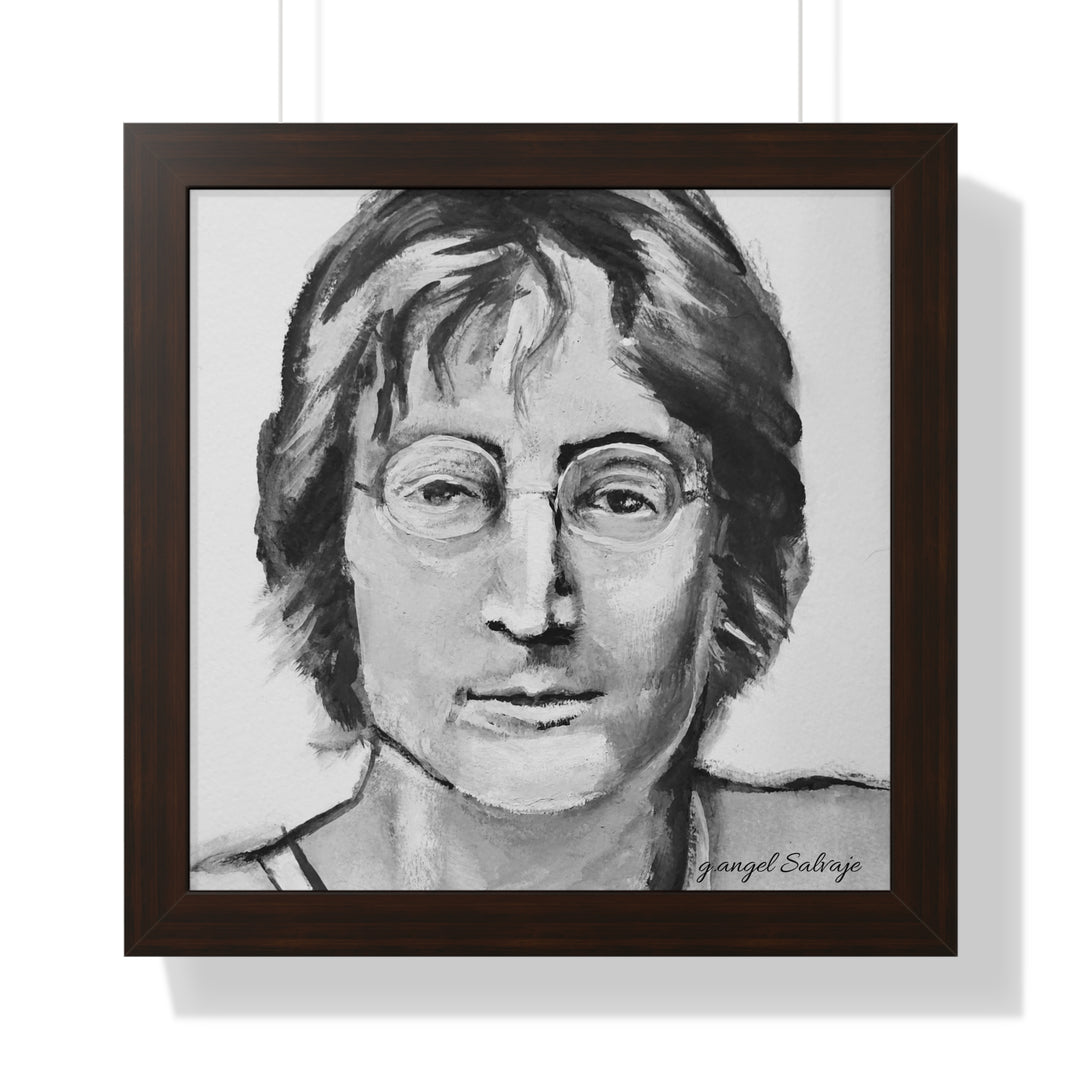 Vertical Poster - John Lennon Portrait by g angel Salvaje Black and White Rock and Roll Series